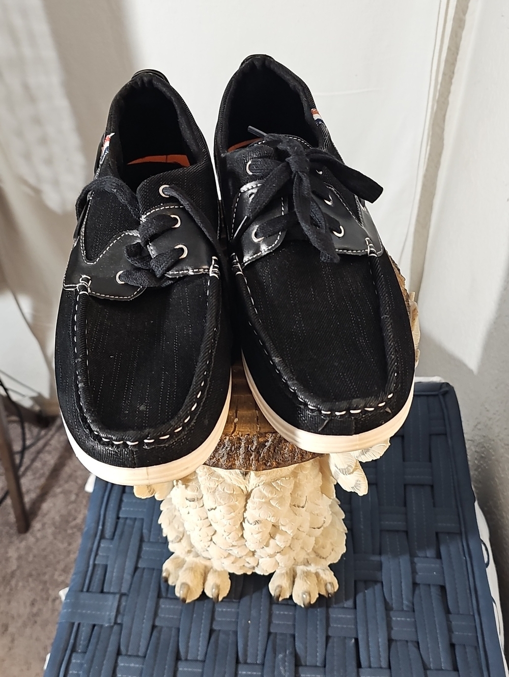 Men's Black Canvas Lace-Up Boat Shoes